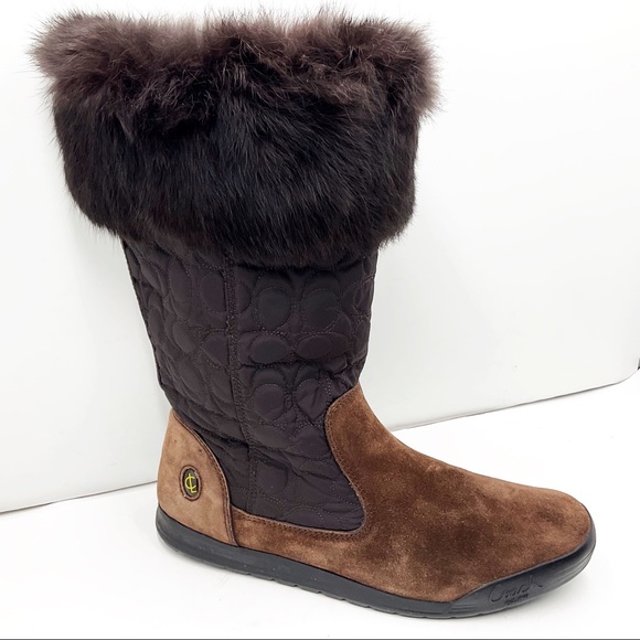 {COACH} Talen Suede & Rabbit Fur Quilted Booties